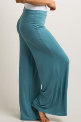 Teal Solid Wide Leg Lounge Pants