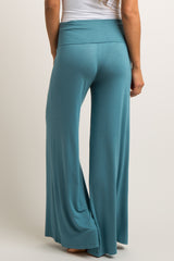 Teal Solid Wide Leg Lounge Pants