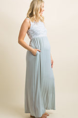 PinkBlush Sage Green Lace Overlay Top Maternity Maxi Dress