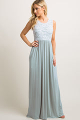PinkBlush Sage Green Lace Overlay Top Maternity Maxi Dress