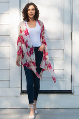 PinkBlush Ivory Floral Chiffon Draped Maternity Cover Up
