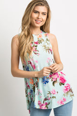 Mint Green Floral Sleeveless Maternity Top