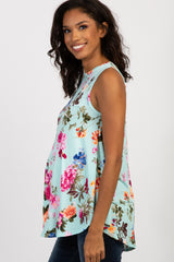 Mint Green Floral Sleeveless Maternity Top
