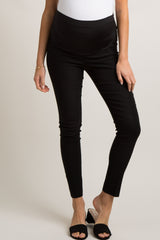 Black Solid Fitted Maternity Twill Pants