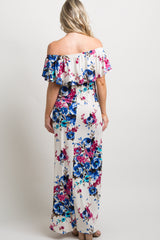 PinkBlush Ivory Floral Ruffle Off Shoulder Maternity Maxi Dress