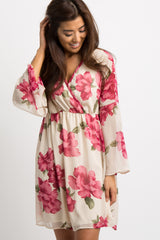 PinkBlush Ivory Floral Chiffon Wrap Dress