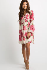 PinkBlush Ivory Floral Chiffon Wrap Dress