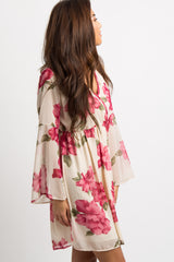 PinkBlush Ivory Floral Chiffon Wrap Dress