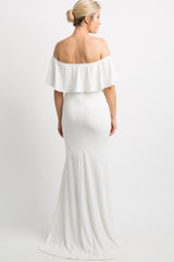 PinkBlush Ivory Ruffle Off Shoulder Mermaid Maternity Photoshoot Gown/Dress