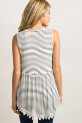 White Striped Crochet Trim Peplum Maternity Top