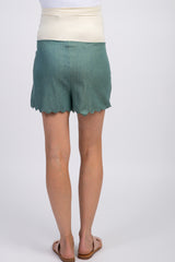 PinkBlush Green Chambray Scalloped Maternity Shorts
