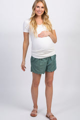 PinkBlush Green Chambray Scalloped Maternity Shorts