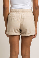 Beige Linen Drawstring Shorts