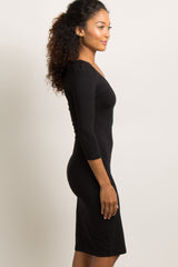 Black 3/4 Sleeve Fitted Dress