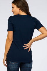 Navy Blue Solid Short Sleeve Maternity Top