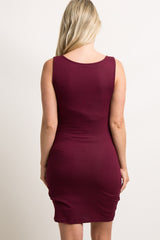 PinkBlush Burgundy Ribbed Ruched Sleeveless Maternity Dress