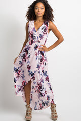 Light Pink Sleeveless Hi-Low Hem Wrap Maxi Dress
