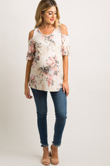 Ivory Floral Cold Shoulder Maternity Top
