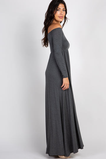 PinkBlush Charcoal Solid Off Shoulder Maxi Dress