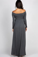 PinkBlush Charcoal Solid Off Shoulder Maxi Dress