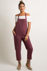 Burgundy Linen Side Pocket Maternity Overalls