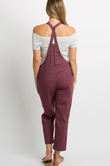 Burgundy Linen Side Pocket Maternity Overalls