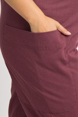 Burgundy Linen Side Pocket Maternity Overalls