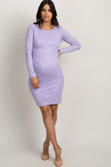 Lavender Lace Fitted Long Sleeve Maternity Dress