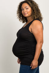 PinkBlush Black Ruched Fitted Plus Maternity Tank Top