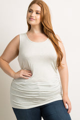 PinkBlush Beige Ruched Fitted Plus Tank Top