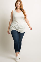 PinkBlush Beige Ruched Fitted Plus Tank Top