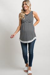 PinkBlush Black Striped Sleeveless Peplum Maternity Tunic