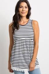 PinkBlush Navy Blue Striped Sleeveless Peplum Maternity Tunic