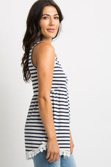 PinkBlush Navy Blue Striped Sleeveless Peplum Tunic