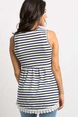 PinkBlush Navy Blue Striped Sleeveless Peplum Tunic