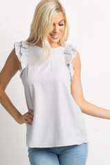 Grey Striped Ruffle Sleeveless Maternity Top