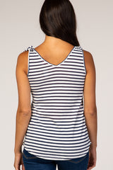 Navy Blue Striped Shoulder Knot Knit Top