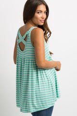 Mint Green Striped Crisscross Back Peplum Maternity Tank Top