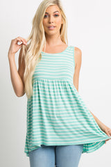 Mint Green Striped Crisscross Back Peplum Maternity Tank Top