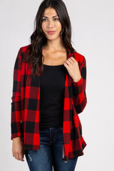 Red Plaid Suede Elbow Cardigan