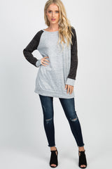 Black Colorblock Soft Knit Elbow Patch Maternity Top