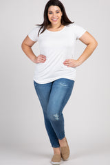 PinkBlush Ivory Ruched Short Sleeve Plus Top