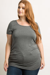 PinkBlush Charcoal Grey Ruched Short Sleeve Plus Top