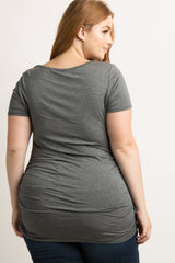 PinkBlush Charcoal Grey Ruched Short Sleeve Plus Top