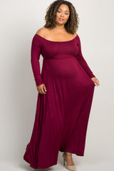 PinkBlush Burgundy Solid Off Shoulder Plus Maternity Maxi Dress