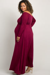 PinkBlush Burgundy Solid Off Shoulder Plus Maternity Maxi Dress