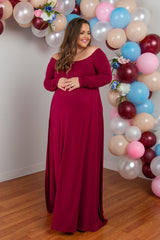 PinkBlush Burgundy Solid Off Shoulder Plus Maternity Maxi Dress