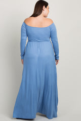 PinkBlush Light Blue Solid Off Shoulder Plus Maxi Dress