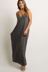 Charcoal Solid Cami Maternity Maxi Dress