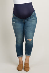 Blue Slightly Distressed Stretch Plus Maternity Jeans